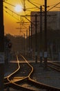 Railway track under sunset Royalty Free Stock Photo