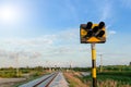 Railway track for local train and light signal Royalty Free Stock Photo
