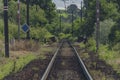 Railway track near Kysak station in summer hot morning in east Slovakia Royalty Free Stock Photo