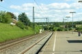 Railway track and station single and multiple tracks Railroad Waiting for the train Royalty Free Stock Photo