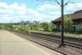 Railway track and station single and multiple tracks Railroad Waiting for the train Royalty Free Stock Photo
