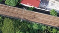 Railway track tracks line railroad train rail aerial photo panoramic view travel Royalty Free Stock Photo