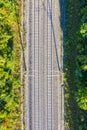 Railway track tracks line railroad train rail aerial photo view portrait format