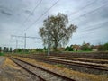 Railway tracks crossing along small country town Royalty Free Stock Photo