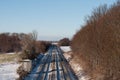 Railway tracks in Danish winter landscape Royalty Free Stock Photo