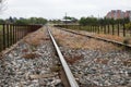 Railway tracks disappearing into the horizon. Concept of means of transport Royalty Free Stock Photo