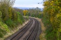 Railway tracks going around a bend Royalty Free Stock Photo