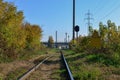 Railway tracks in the industrial zone Royalty Free Stock Photo