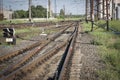 Railway Tracks at a Major Train Station at Sunset.