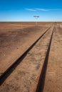 Railway tracks at Marree heading into the South Australian desert Royalty Free Stock Photo