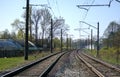 .railway tracks in the morning on the outskirts of the city