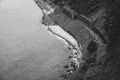 Railway tracks near the sea. High quality black and white photo Royalty Free Stock Photo