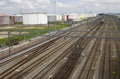 Railway Tracks and Oil Silos Royalty Free Stock Photo