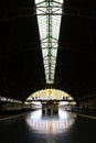 Railway tracks, platform and glass barrel vault roof of the Bangkok Railway Station