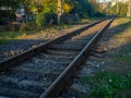 Railway tracks. Rails going around the corner. road concept Royalty Free Stock Photo