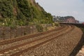 Railway tracks run along the coast at Teignmouth, Devon, UK
