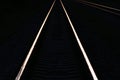 Railway tracks in the shadow light of sunset. Royalty Free Stock Photo