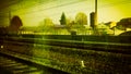 railway tracks in suburban scene vintage retro Royalty Free Stock Photo