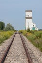 Railway Tracks Toward Distant Grain Elevator