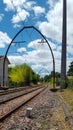 Railway tracks in a town suburb landscape