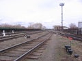 Railway tracks for the train in the industrial zone of the city industrial construction Royalty Free Stock Photo