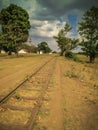 Railway tracks and train journey in typical african landscape
