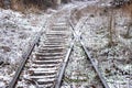 Railway tracks for trains covered with snow Royalty Free Stock Photo