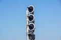 Railway traffic lights show a stop signal .