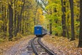 Railway and train in autumn forest Royalty Free Stock Photo