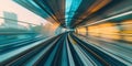 railway train blurred motion perspective, speed and dynamics of big city, urban traffic concept Royalty Free Stock Photo