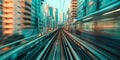 railway train blurred motion perspective, speed and dynamics of big city, urban traffic concept Royalty Free Stock Photo