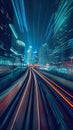 railway train blurred motion perspective, speed and dynamics of big city, urban traffic concept Royalty Free Stock Photo