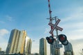 Railway train signal in downtown calgary Alberta Royalty Free Stock Photo