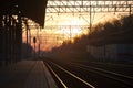 Railway and train station on the sunset Royalty Free Stock Photo