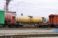 Railway train, tank with fuel and lubricants