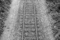 Railway, train tracks close up in black and white Royalty Free Stock Photo