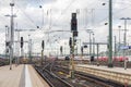 The railway of train with traffic light of Frankfurt Main Station Royalty Free Stock Photo