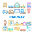 Railway Train Transportation Icons Set Vector