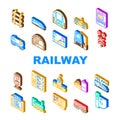 Railway Train Transportation Icons Set Vector