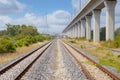 Railway Train two ways track on the ground with High Sky Train for modern city transport mass transit system