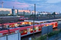 Railway with trains on Hackerbrucke train and S-bahn station in Munich, Germany Royalty Free Stock Photo