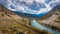 Railway and the Trans Canada Highway follow the Thompson River with its many rapids flowing through the Canyon Royalty Free Stock Photo