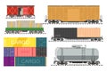 Railway transport, freight train wagons isolated icons Royalty Free Stock Photo
