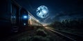 Railway transport motion. Night train traveling. generative ai