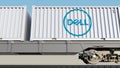 Railway transportation of containers with Dell Inc. logo. Editorial 3D rendering