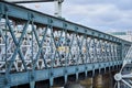 Railway truss bridge made from steel and all beams connected together by rivets