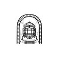 Railway tunnel with train hand drawn outline doodle icon. Royalty Free Stock Photo