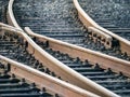 Railway turnout with straight and diverging tacks Royalty Free Stock Photo