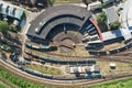 Railway turntable for locomotives aerial view train turntable,aerial panorama landscape view