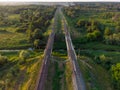 Railway two ways bridge over the river in the wild fields Royalty Free Stock Photo